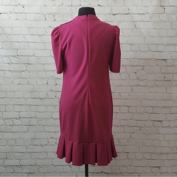 DKNY Size 8 Pink Puff Sleeve Pleated Shift Dress - Picture 5 of 11